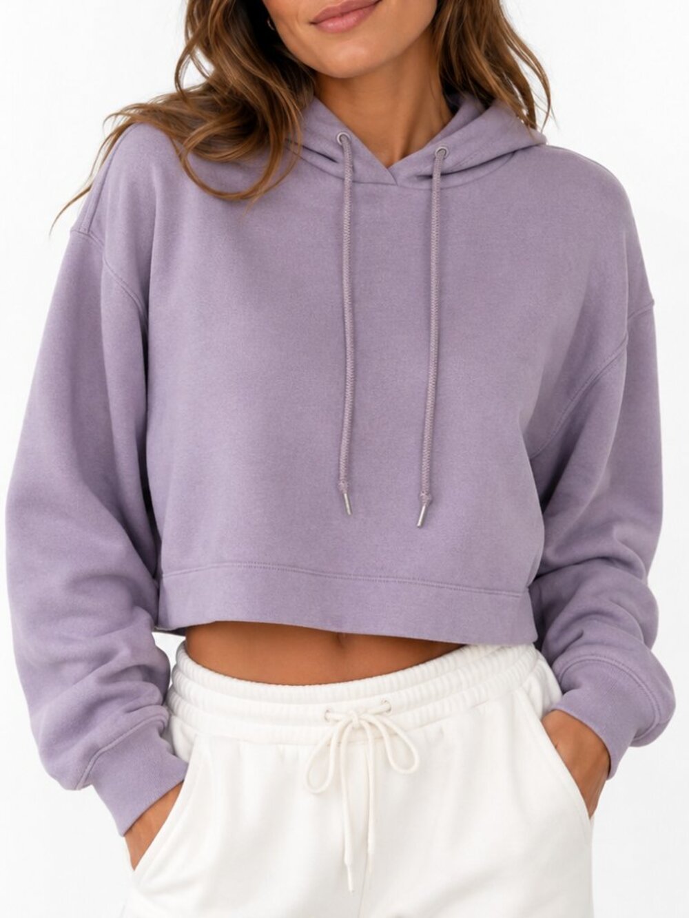 ALO YOGA Bae Cropped Pullover Hoodie Sweatshirt Lavender Smoke Size XS GUC